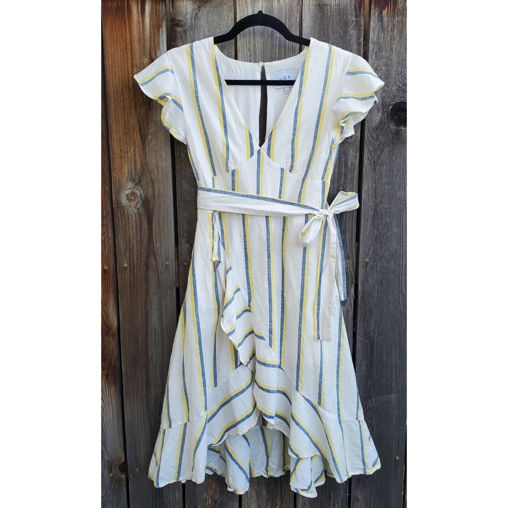 J.O.A Striped Ruffle Faux Wrap Midi Dress - Picture 2 of 8